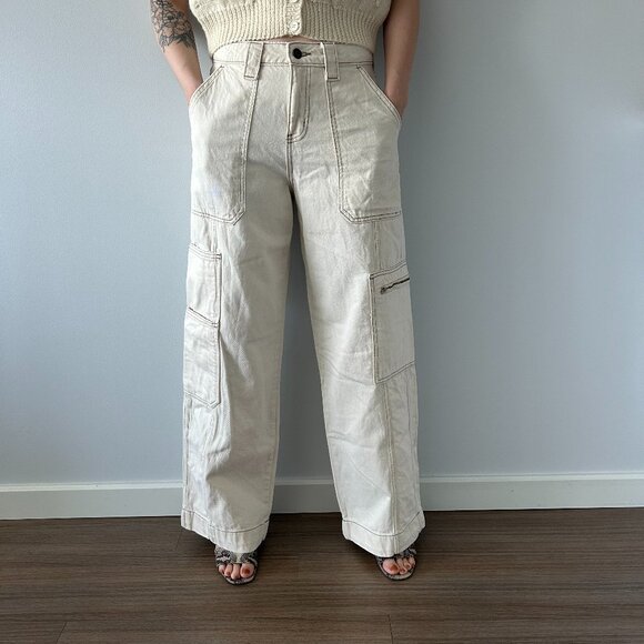 Wild Fable Off White High-Rise Cargo Jeans - Picture 1 of 5